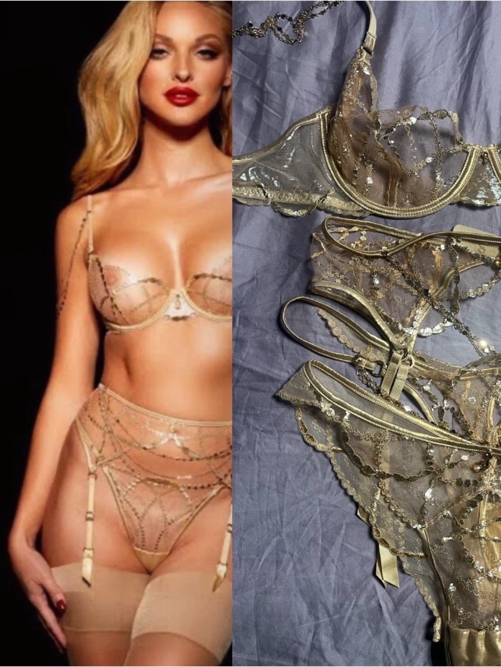 Rare full set Honey Birdette Goldie Bra & thong brief set